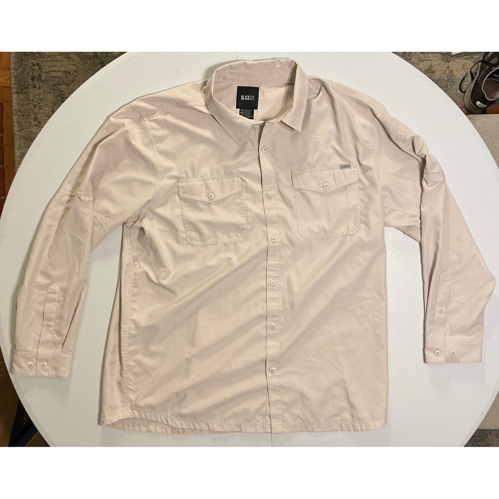 5.11 Tactical Mens Tan Long Sleeve Button Up Shirt‎ 2XL Outdoor Workwear Utility